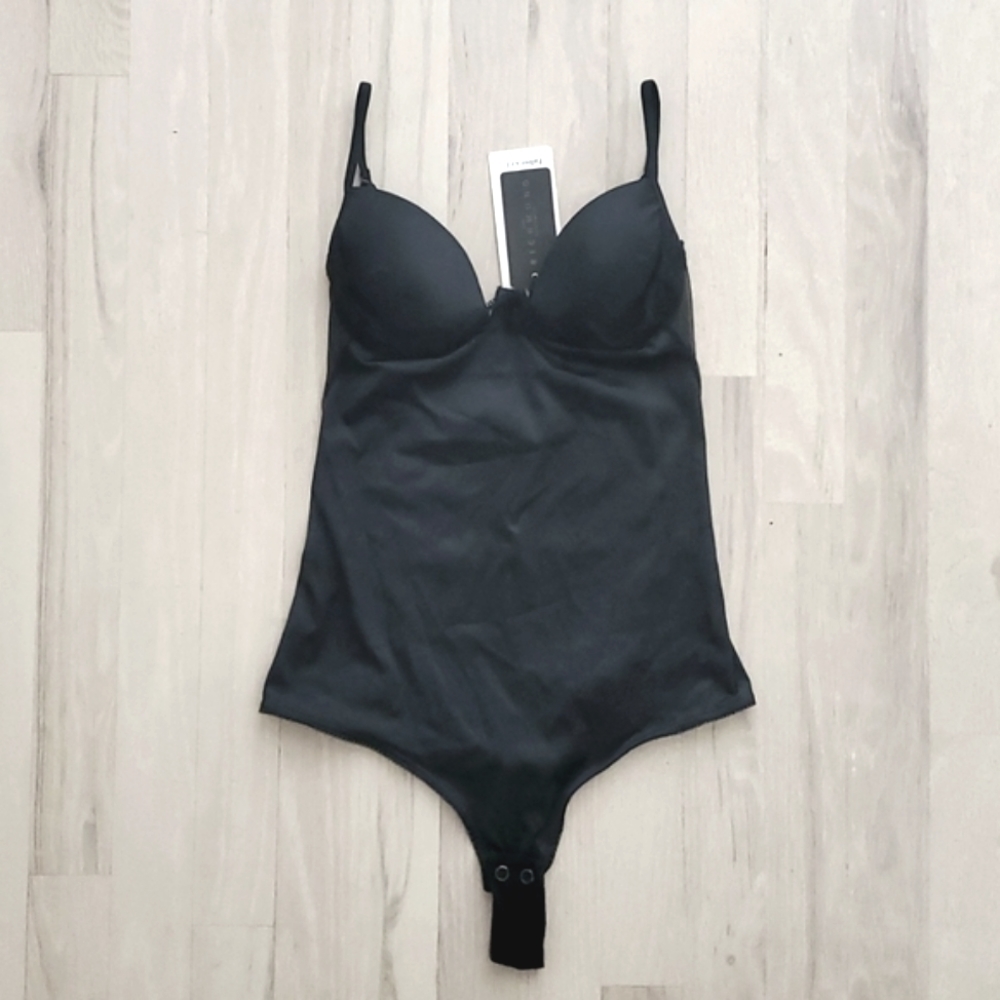 NWT John Richmond Underwear Womens Lingerie Thong Bodysuit Satin Mesh Black US 6